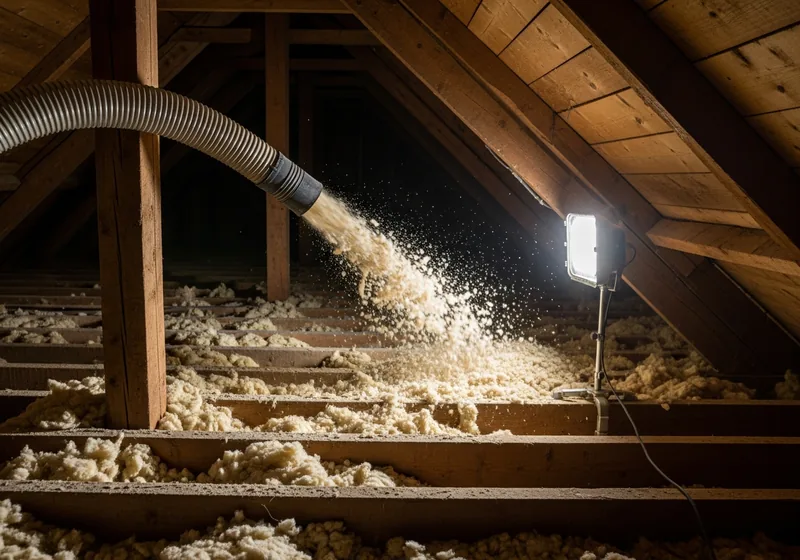 Soufflage de laine minérale sur le plancher de combles perdus d'une maison à Nantes
