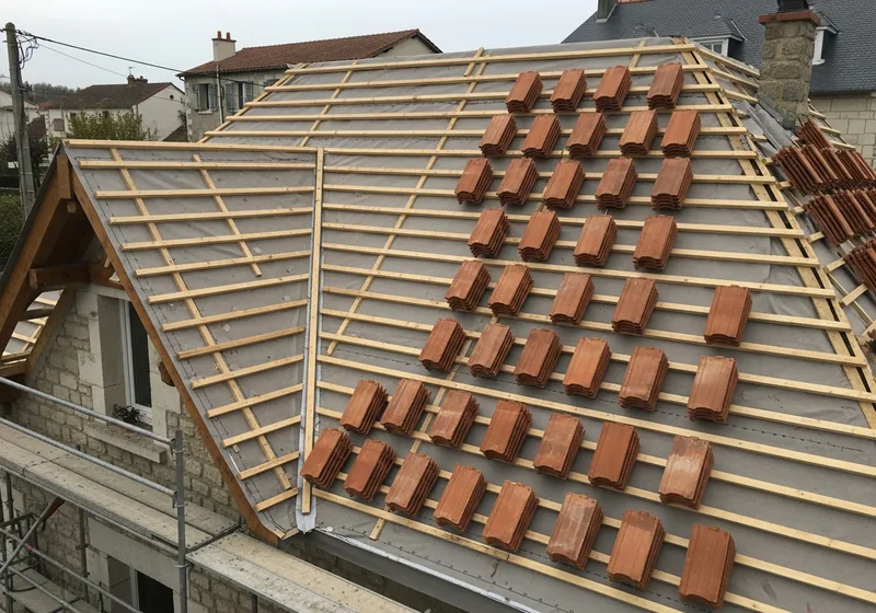 Toiture en réfection avec isolation sarking sous tuiles à Vertou