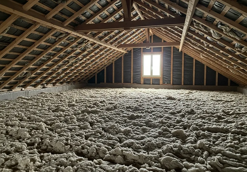 Combles perdus fraîchement soufflés de laine minérale dans un pavillon de Nantes